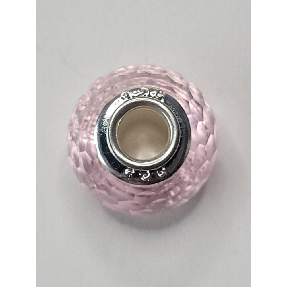 NWT 925 Sterling For Pandora Bracelet Glass Faceted European Bead Pale Pink
